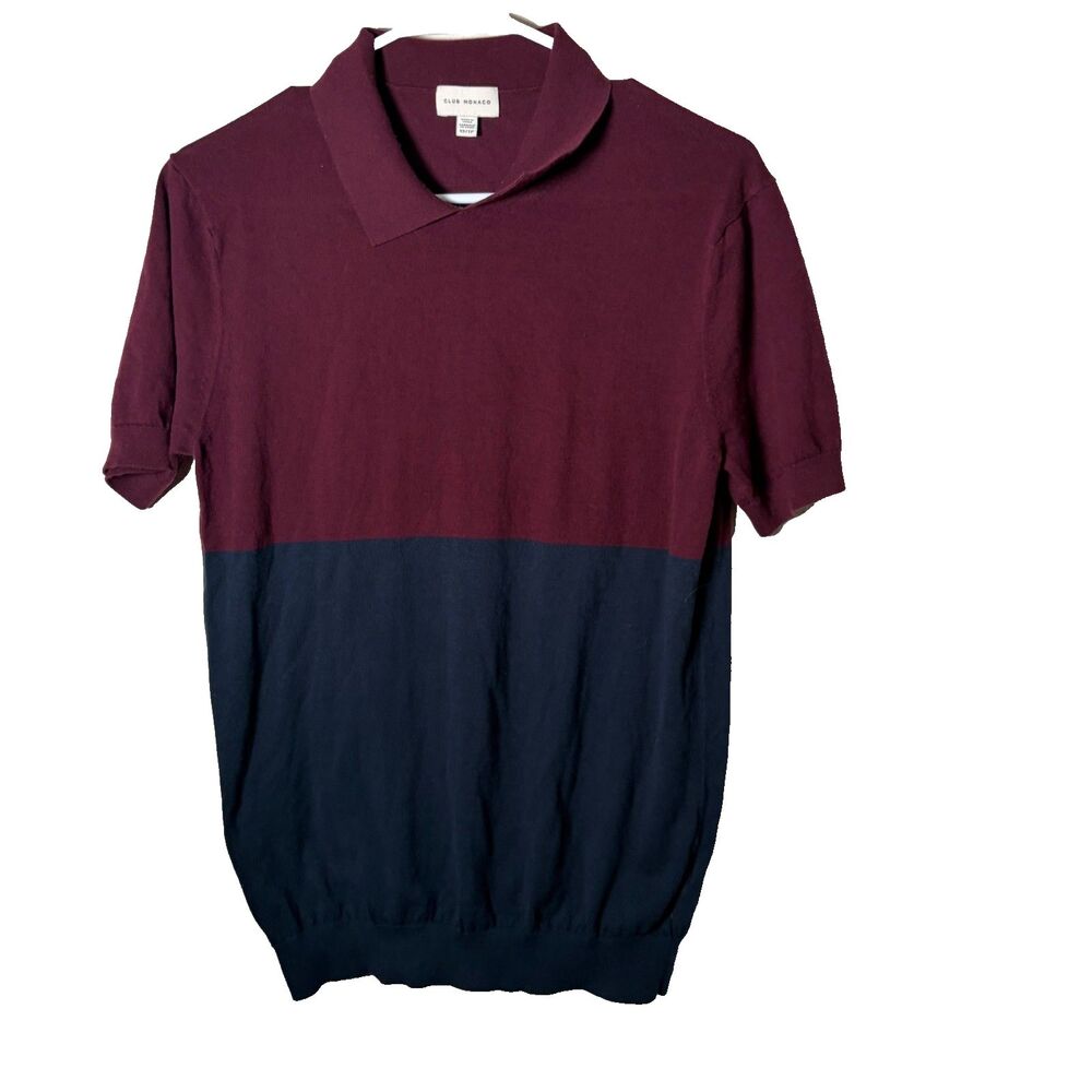 Club Monaco Polo Men's XS Maroon Blue Short Sleeve Knit Collared Casual